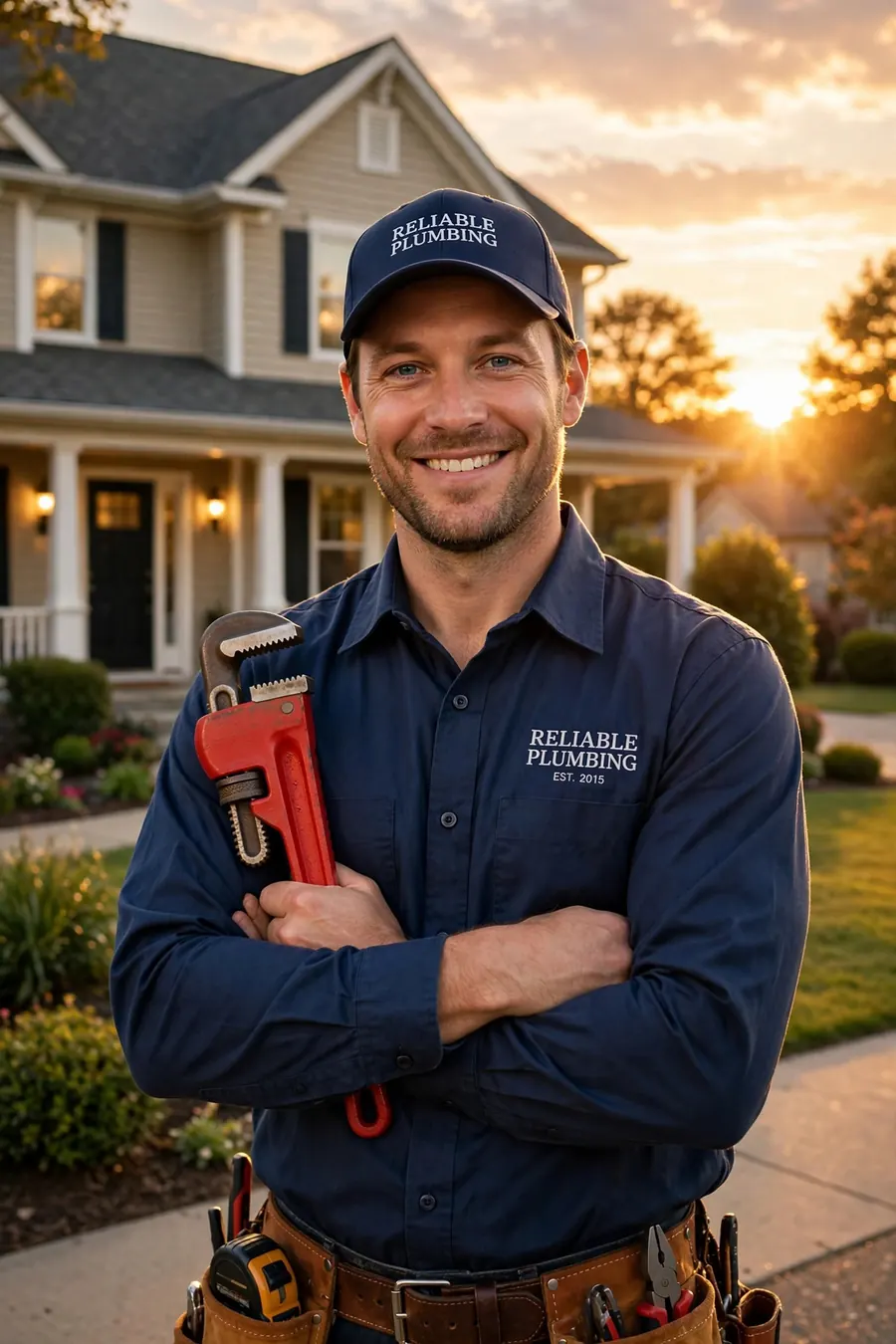 Plumber working outside a home in Herndon, Virginia